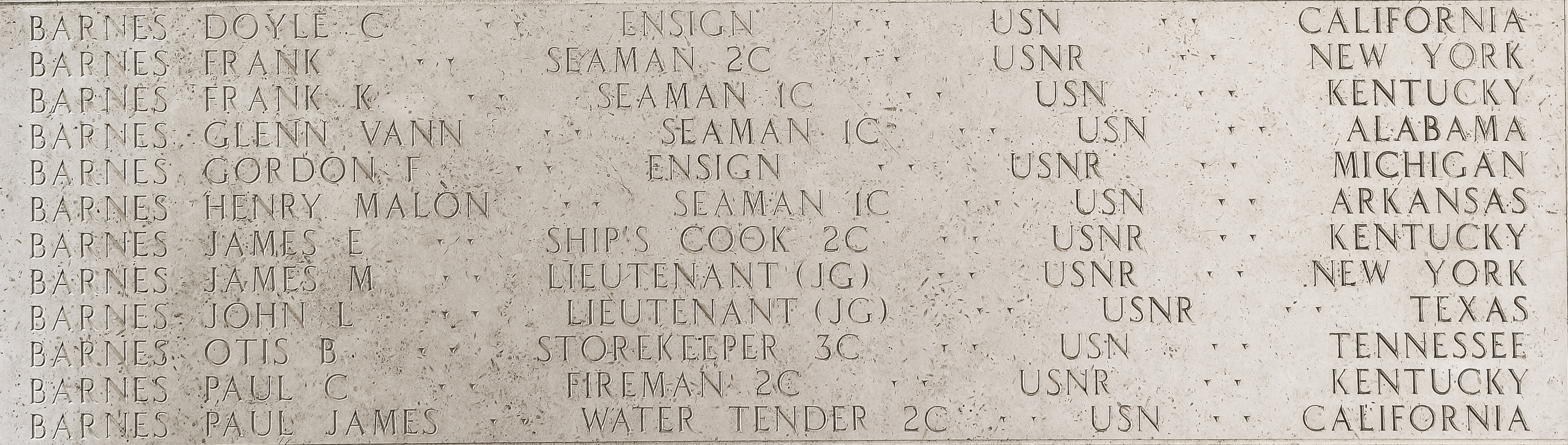 Otis B. Barnes, Storekeeper Third Class